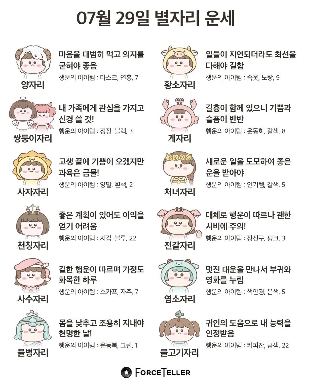 🍀7월 29일 띠별/별자리 운세🍀
