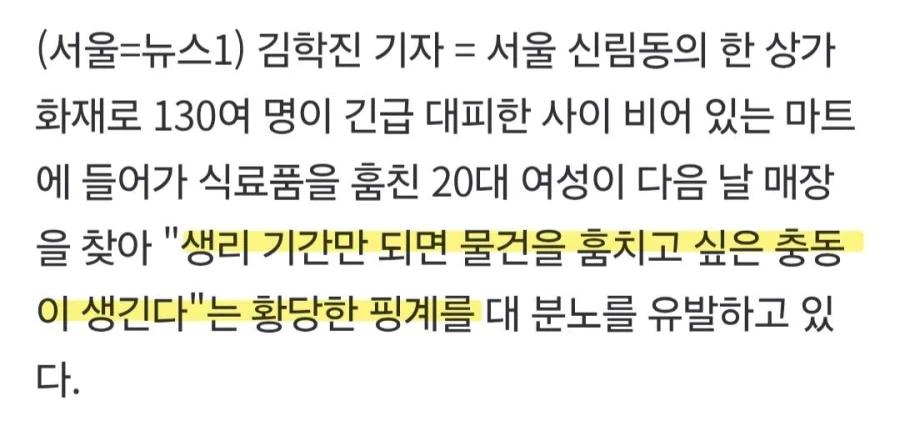 화재 때 마트 턴 여성의 황당한 변명