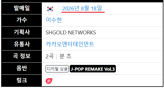 불과 광복절 3일 후에 발매되는 이수현 J-POP 리메이크 곡