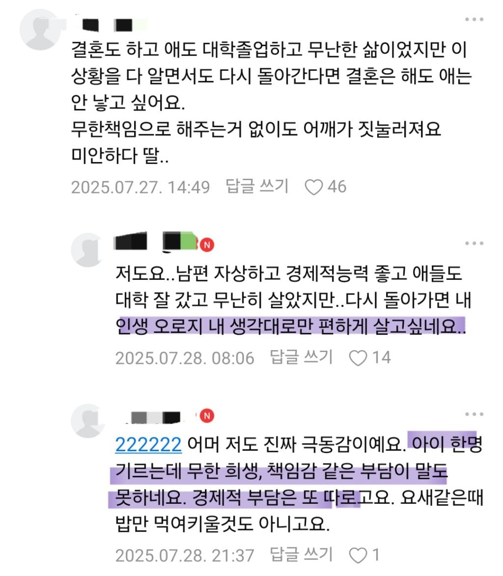 나이있는 미혼,딩크분들 자식없는 삶 후회하나요? (현재 맘카페 댓글 300개 넘는 글)