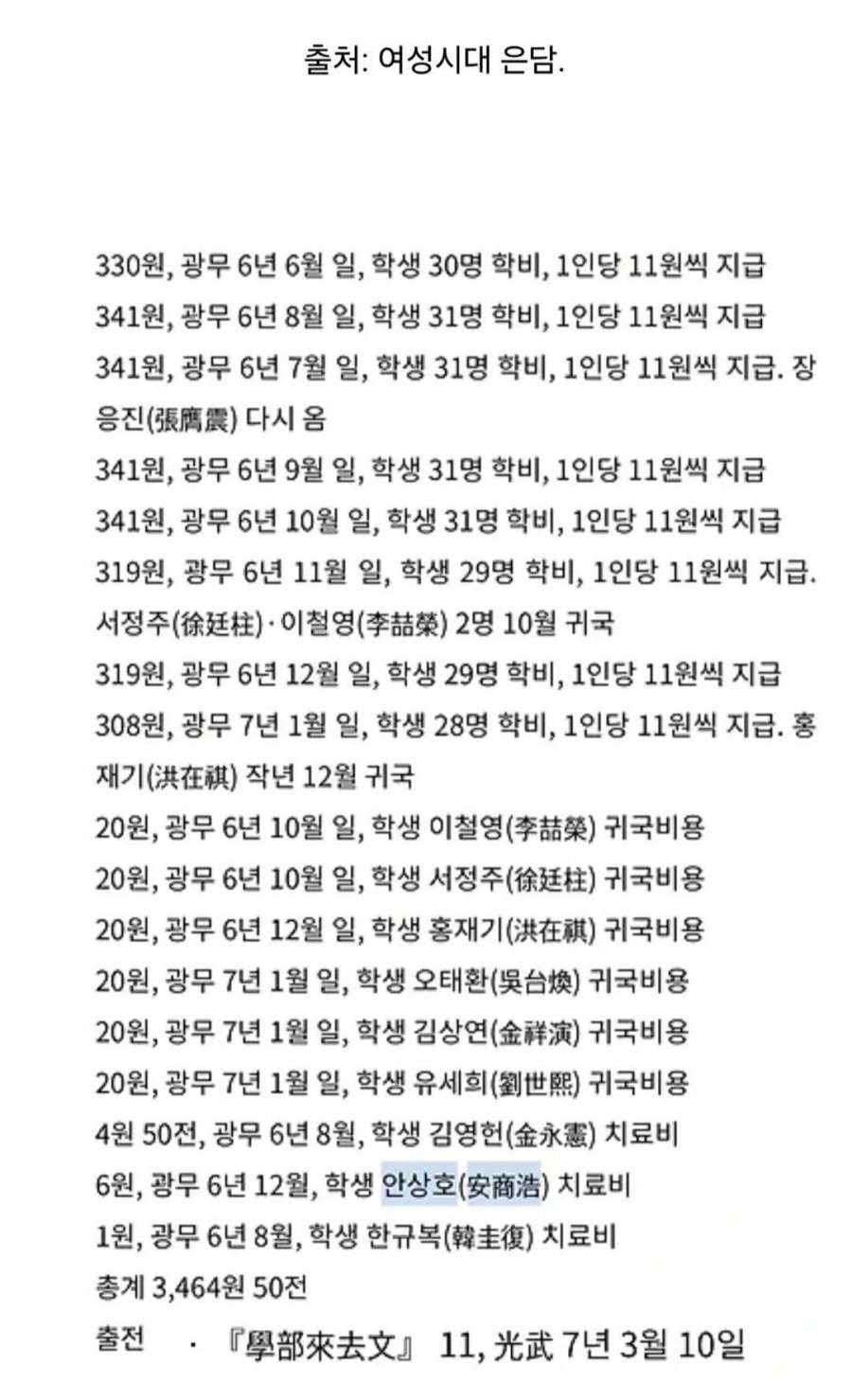 안상호는 고종이 국비로 보냈던 유학생이었으나 귀국을 거부했었음..