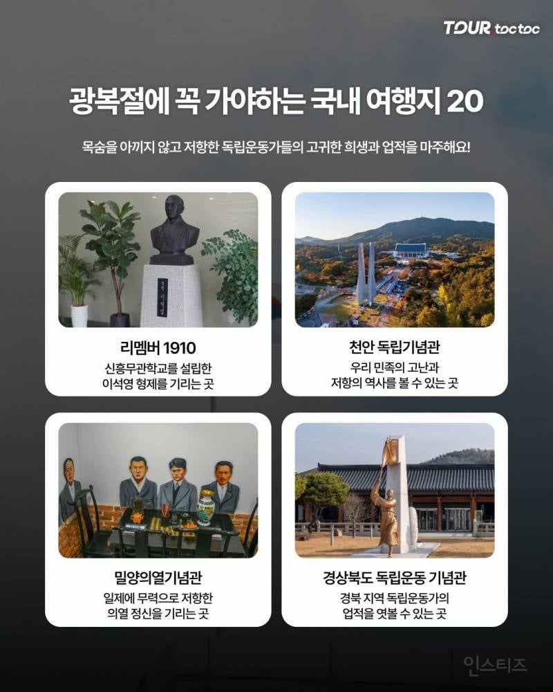 광복절에 꼭 가봐야 할 국내 여행지 20
