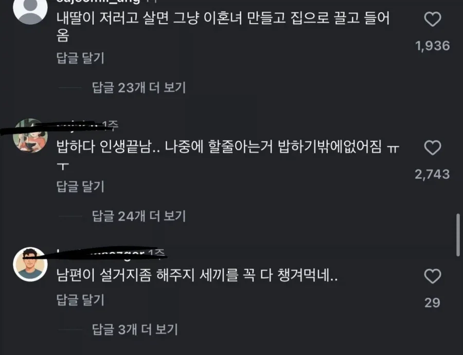 26살 주부가 남편 밥차려주는거에 분노하는 댓글들.jpg