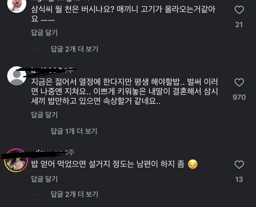 26살 주부가 남편 밥차려주는거에 분노하는 댓글들.jpg