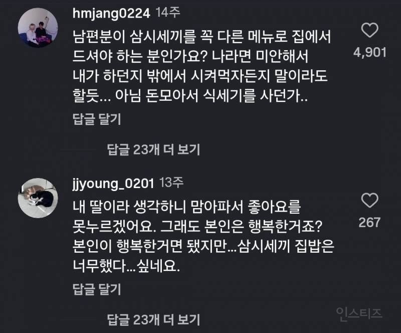 26살 주부 남편 밥차리는데 악플