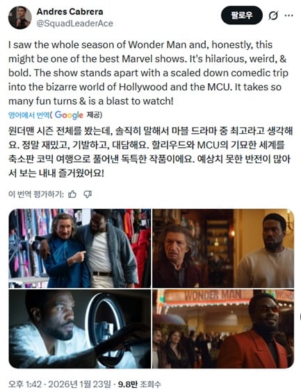 로키 이후 최고라는 리뷰 뜬 마블 TV 시리즈 '원더맨'
