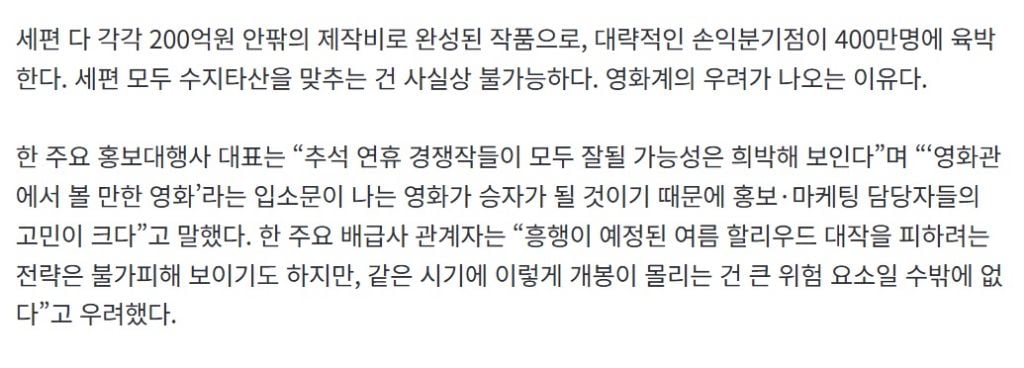 '스파이더맨' '오디세이' 피했더니…한국 영화들, 추석 연휴에 치킨게임