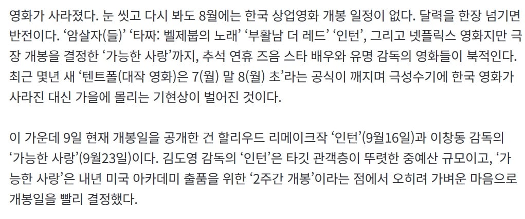 '스파이더맨' '오디세이' 피했더니…한국 영화들, 추석 연휴에 치킨게임