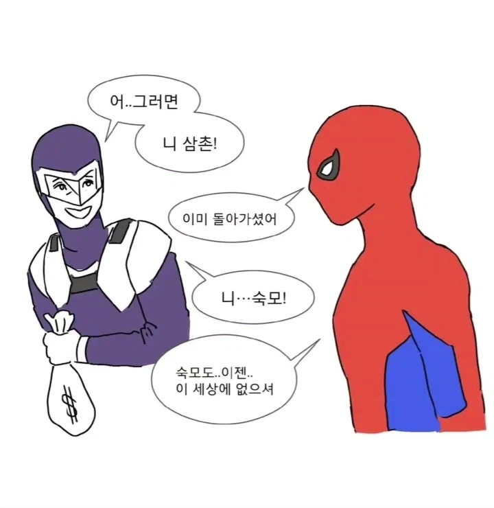 불행의 아이콘 스파이더맨을 위로하는 부메랑 만화.manwha
