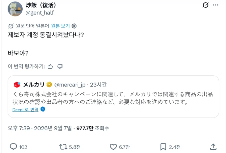 이번 치이카와 긴빠이 사건으로 메루카리도 욕 개쳐먹는 중