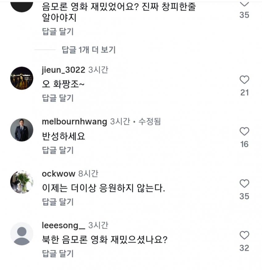 암살자(들) 시사회 초대되서 추천사 쓴 배우 인스타 댓글 상황