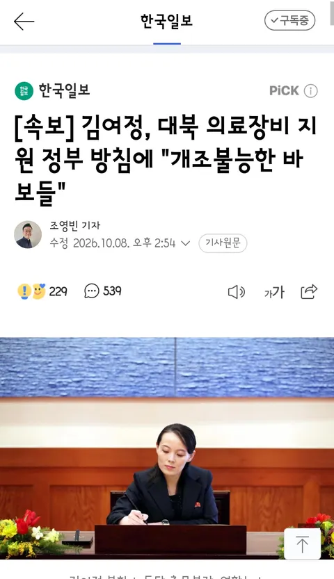 김여정 '정동영이 지뢰사건 자백' 조롱..北의료지원 거부