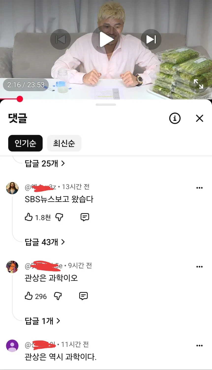 김영광 유투브 채널 댓글 근황