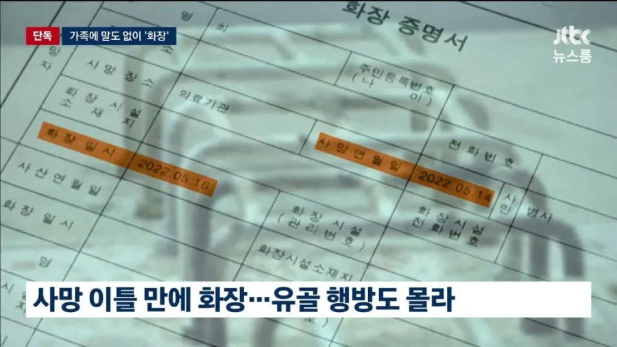 입소자 사망했는데 가족에 통보없이 화장한 요양원