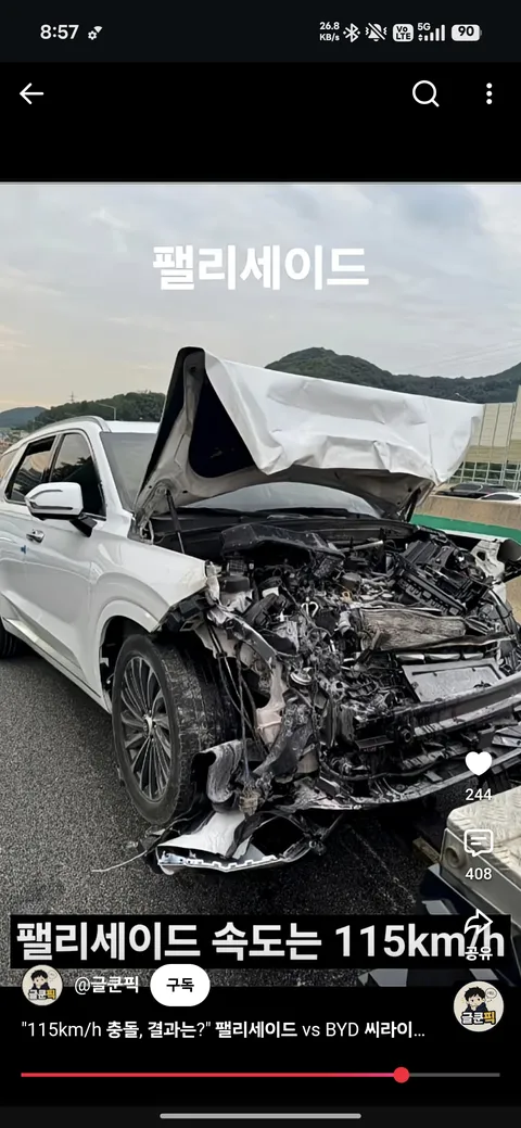 BYD 씨라이언7이 현기 펠리세이드에게 후미 박혔는데...