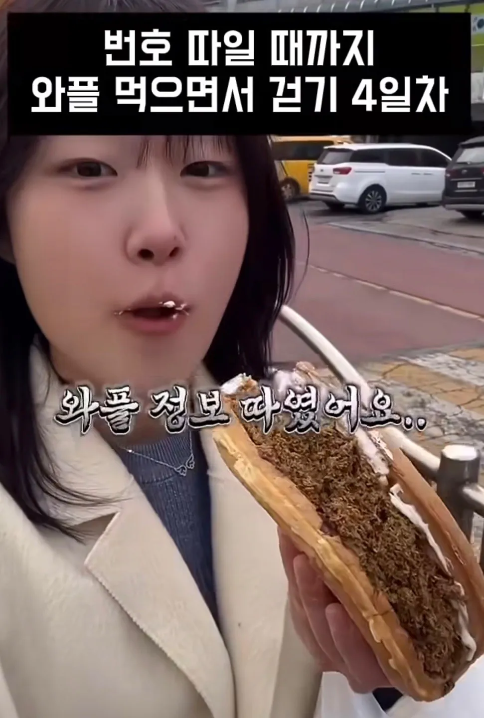 길거리에서 번호 따일때까지 와플 먹으면서 걷기.jpg